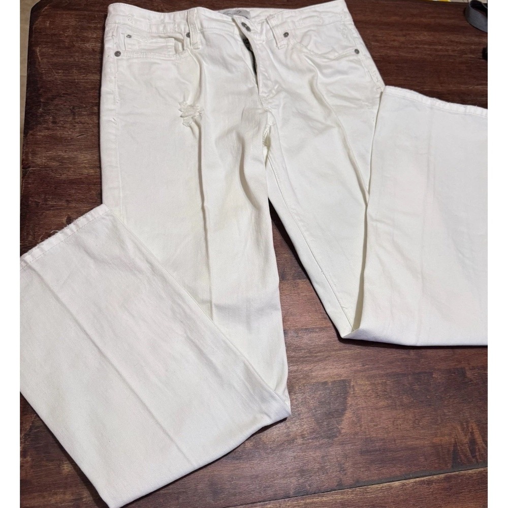 Seven 7 White Distressed Jeans Size 10 Women's Straight‎ Leg